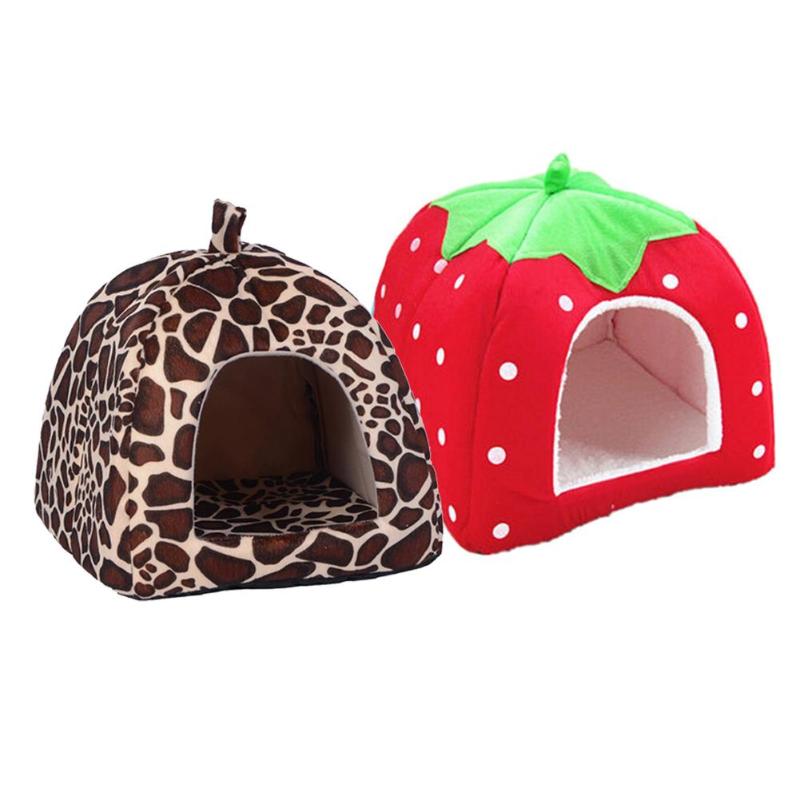 Strawberry Leopard Tent Kennel Warm Cushion Basket