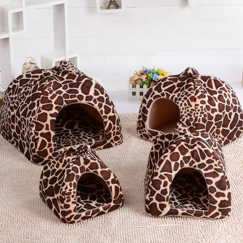 Strawberry Leopard Tent Kennel Warm Cushion Basket