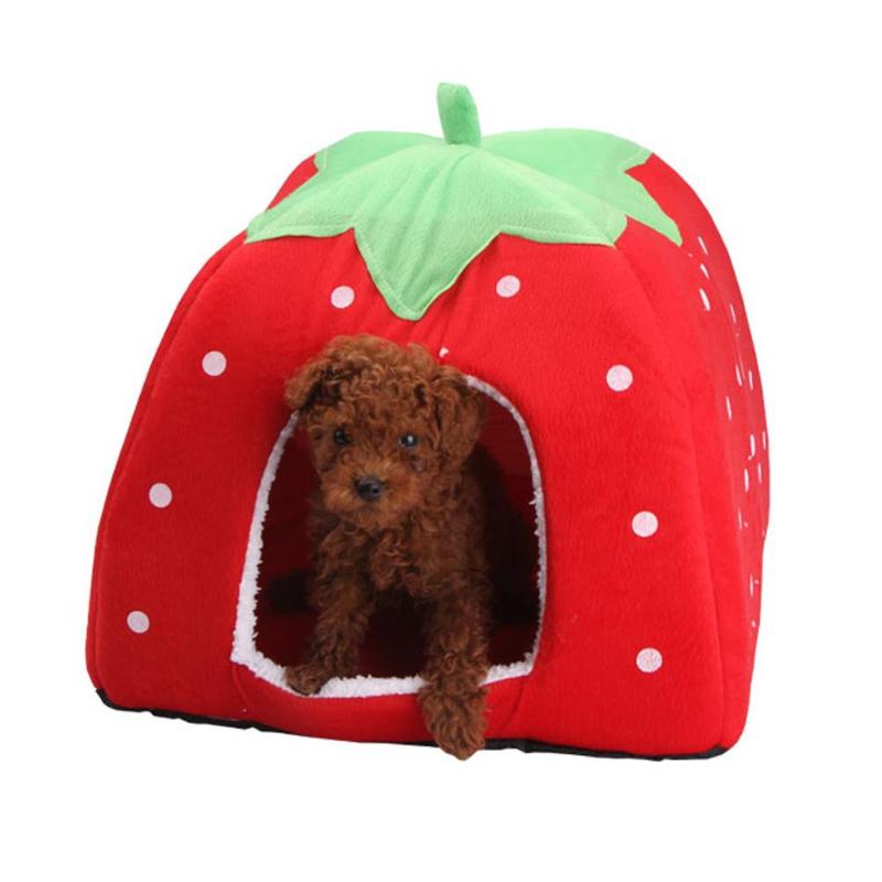 Strawberry Leopard Tent Kennel Warm Cushion Basket