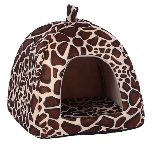 Strawberry Leopard Tent Kennel Warm Cushion Basket