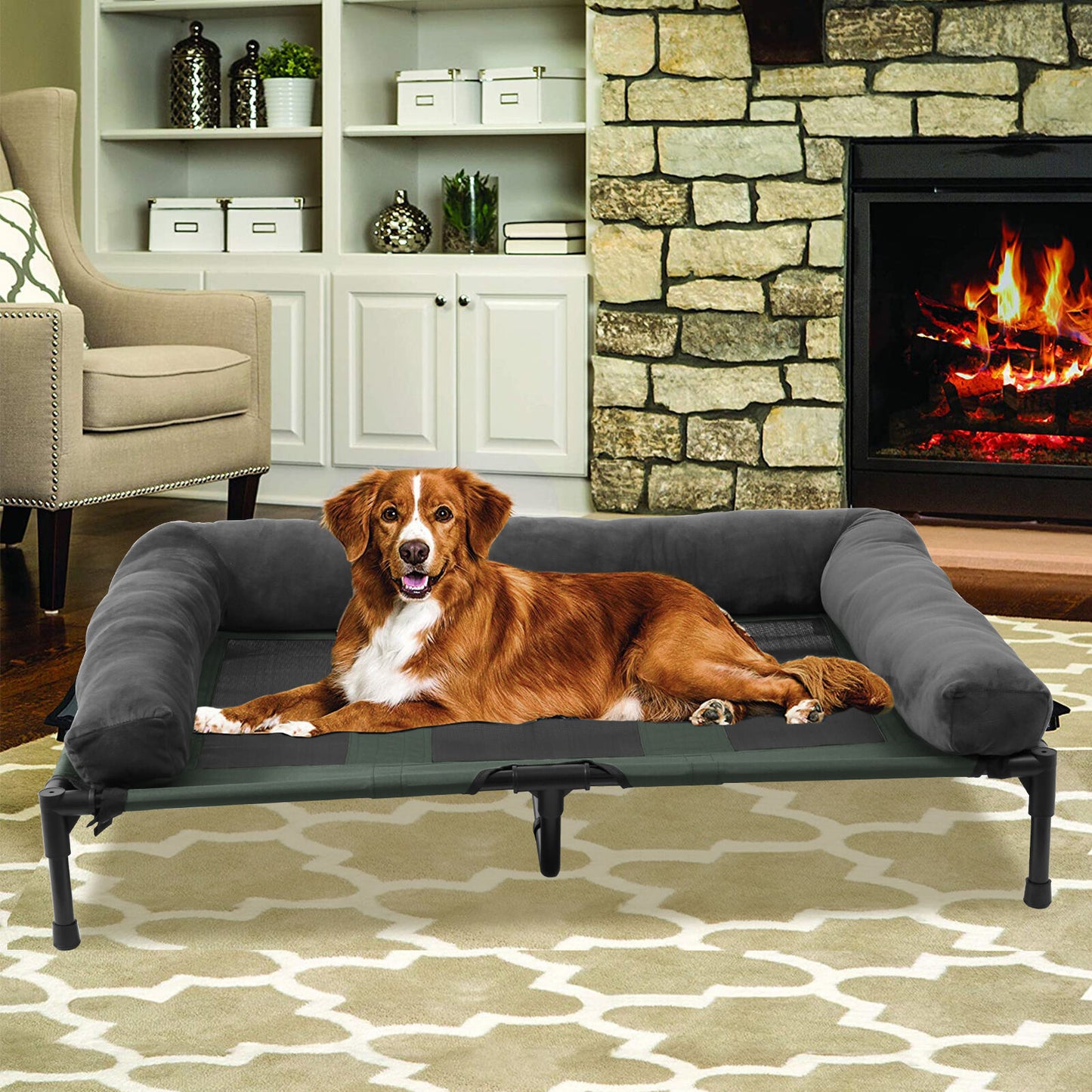 Cooling Elevated Dog Bed Bolster Raised Lounger