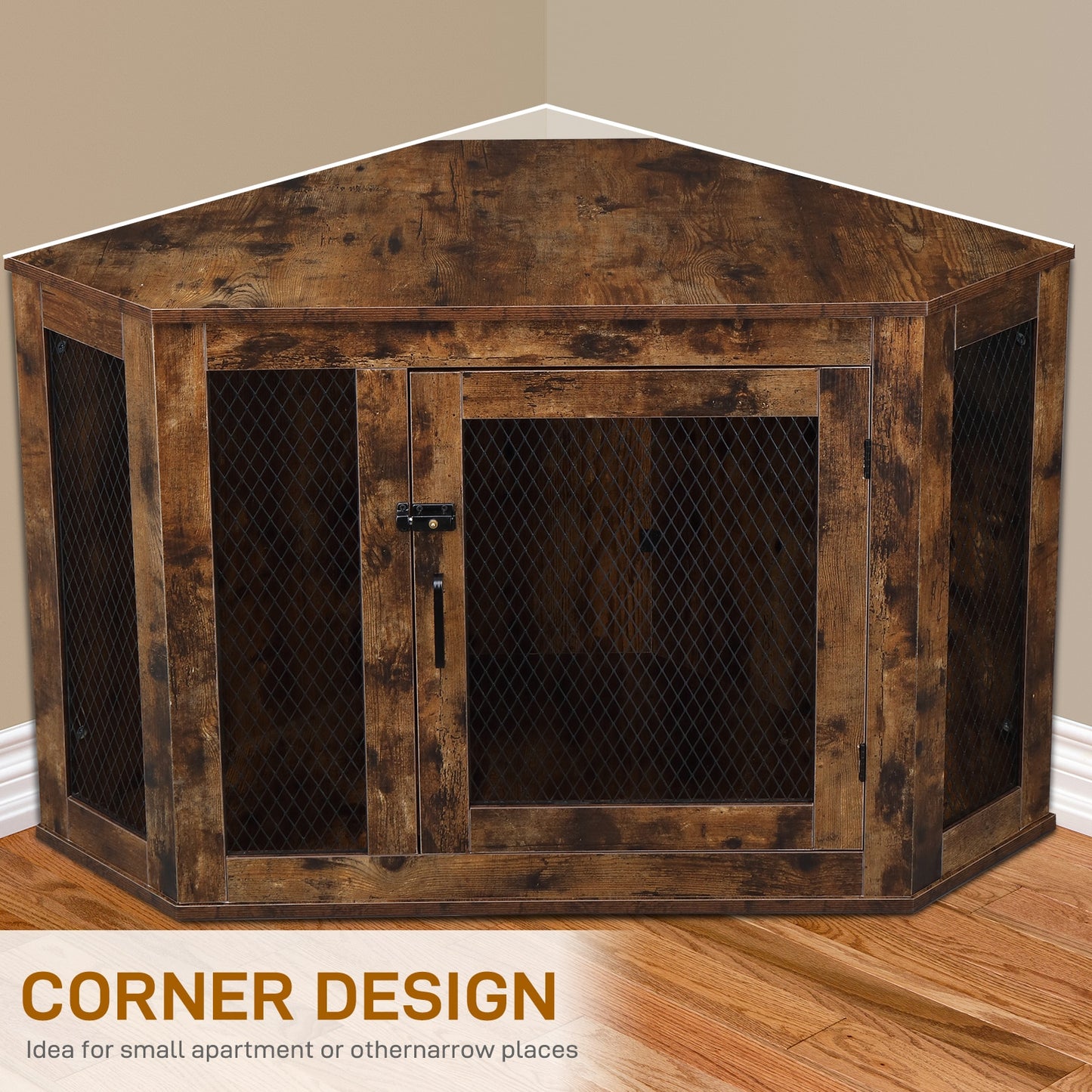 Corner Dog Cage Furniture Lockable Doors Dog Kennel