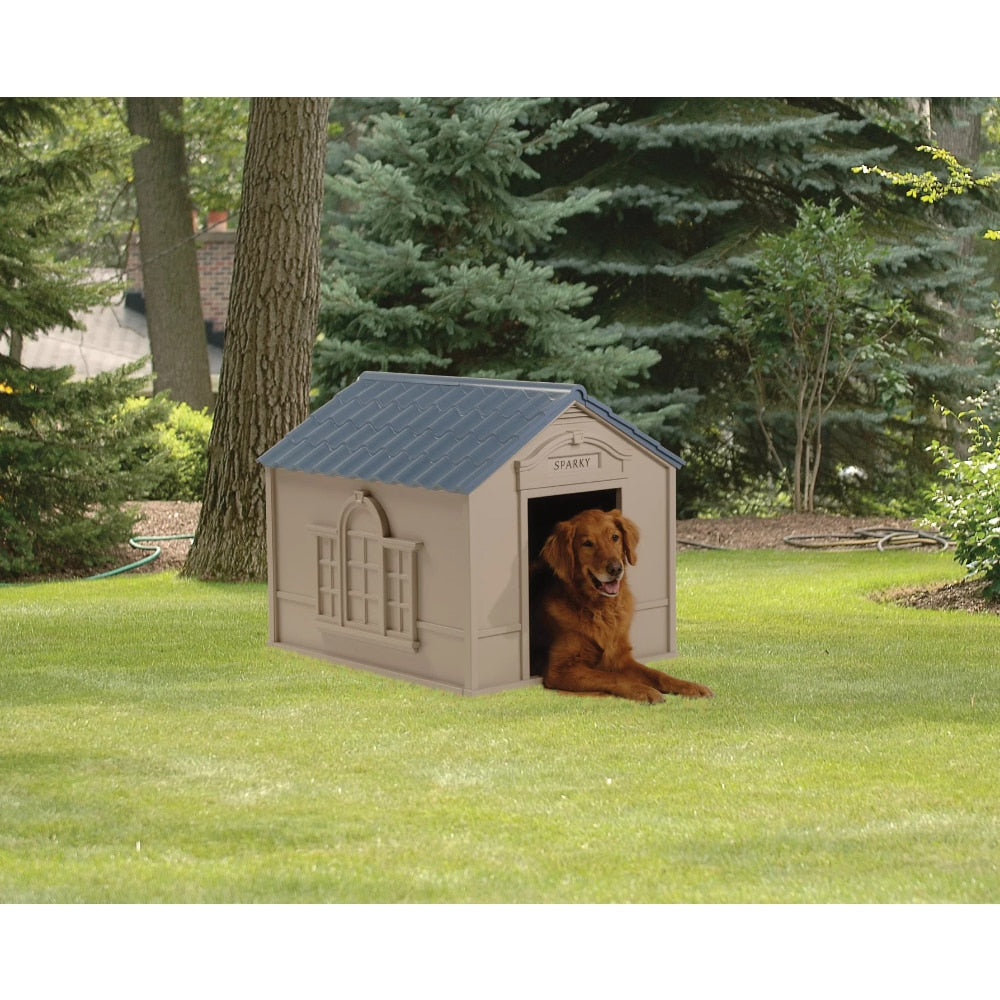 BOUSSAC Deluxe Indoor & Outdoor Dog House Tan/Blue.