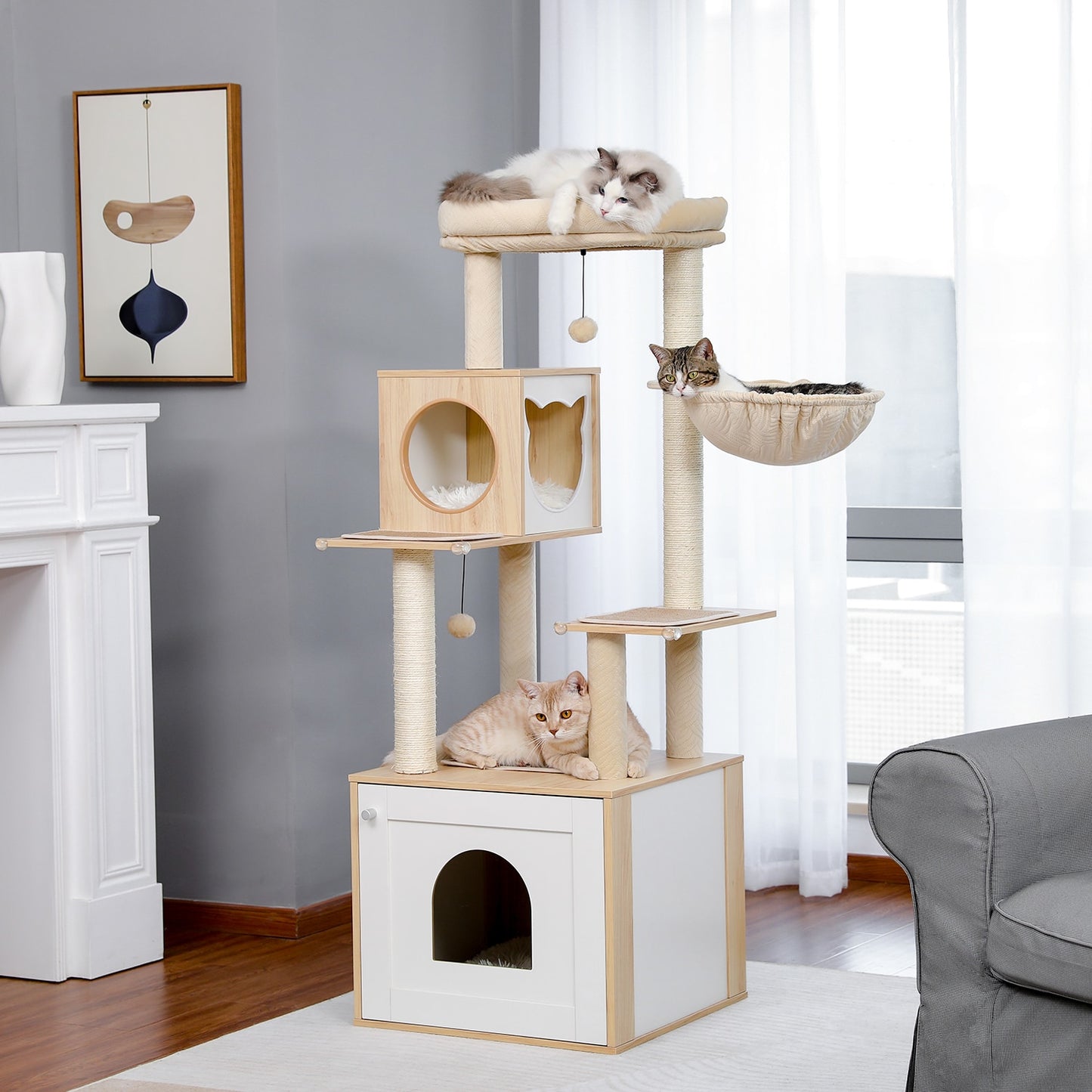 Luxury Cat Tree Condo Cabinet Multi-Layer Tower