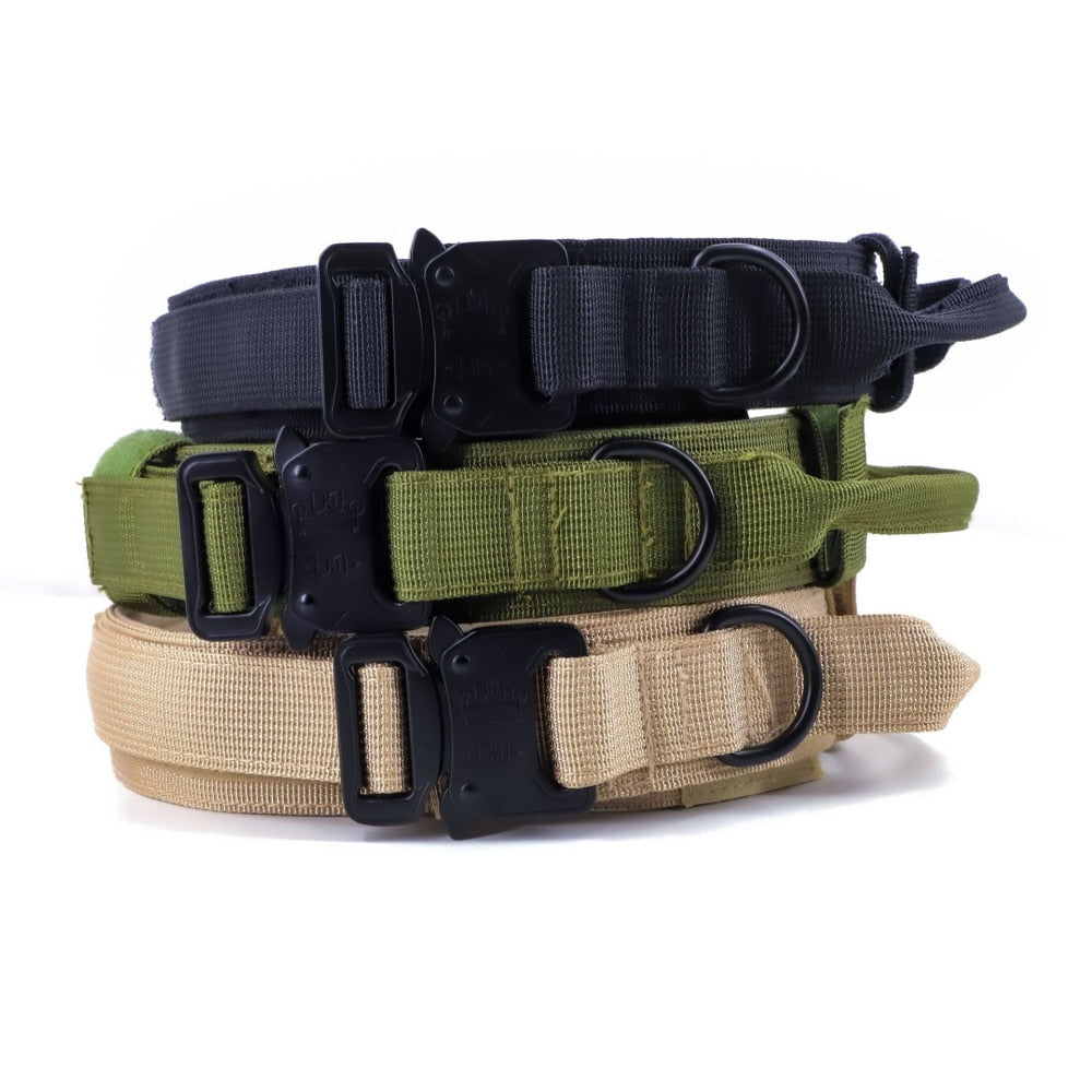 Adjustable Ribbon Military Dog Collar Leash