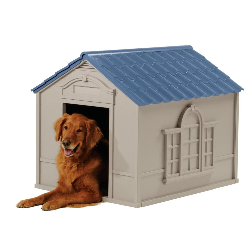 BOUSSAC Deluxe Indoor & Outdoor Dog House Tan/Blue.