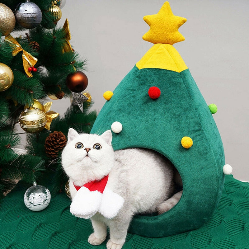 Mini Christmas Tree Pet Kitten Cat Bed