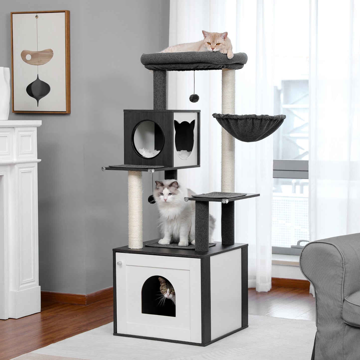 Luxury Cat Tree Condo Cabinet Multi-Layer Tower