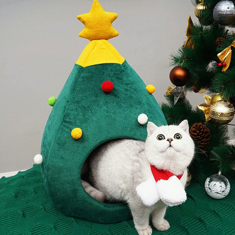 Mini Christmas Tree Pet Kitten Cat Bed