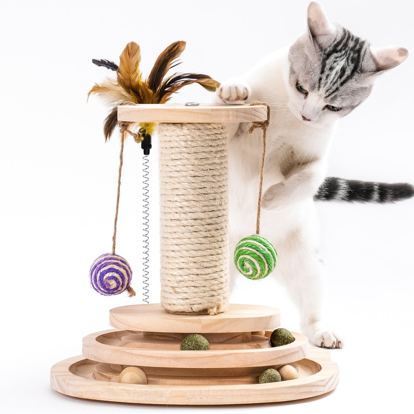 Mewoofun Cat Scratcher Pole Two-Layer Tier