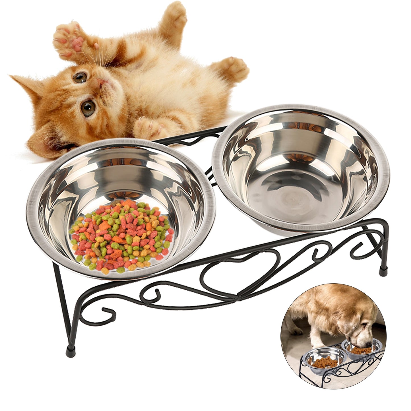 Cat Double Feeding Bowl With Raised Stand