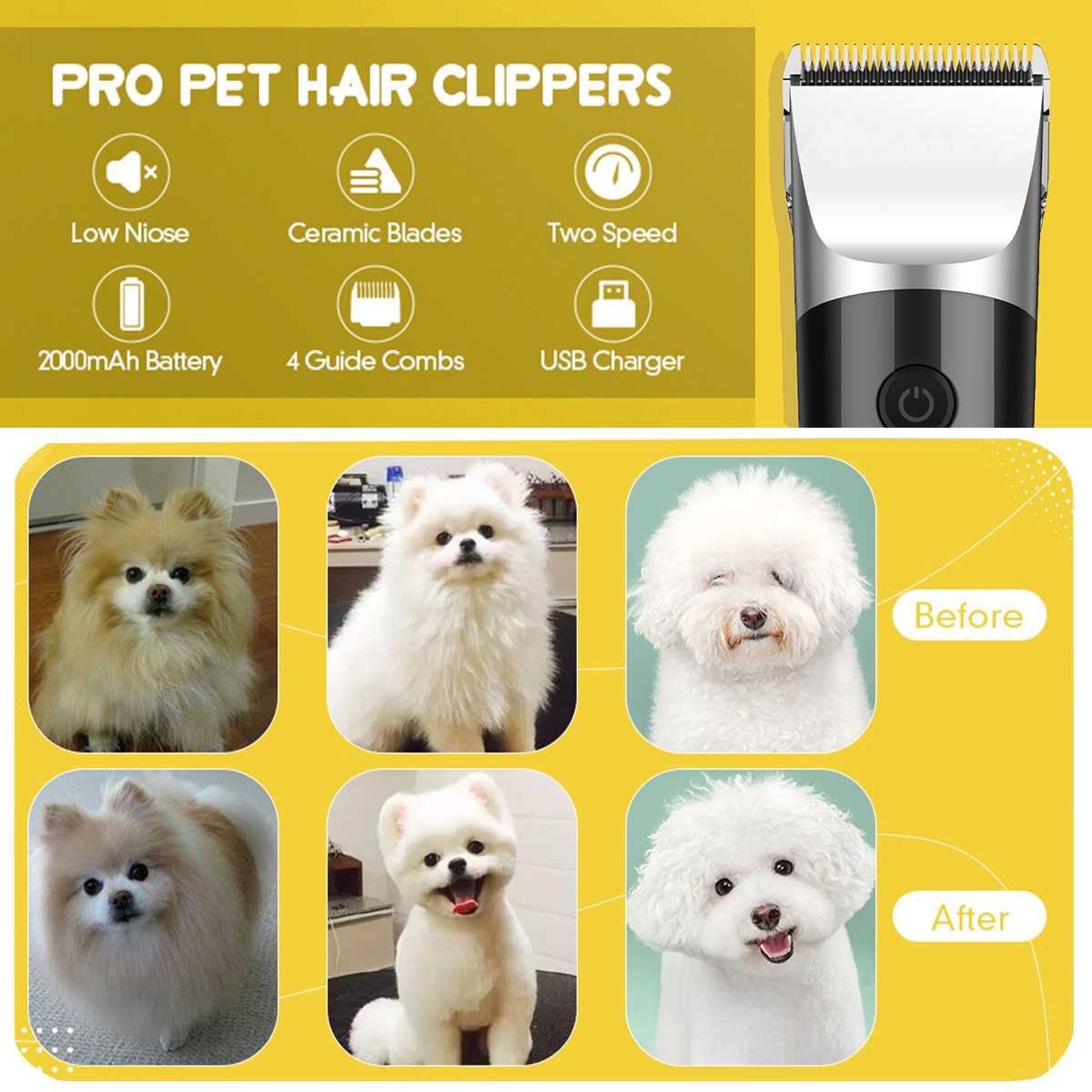 Professional Clipper 4-Speed Low Noise Dog Grooming