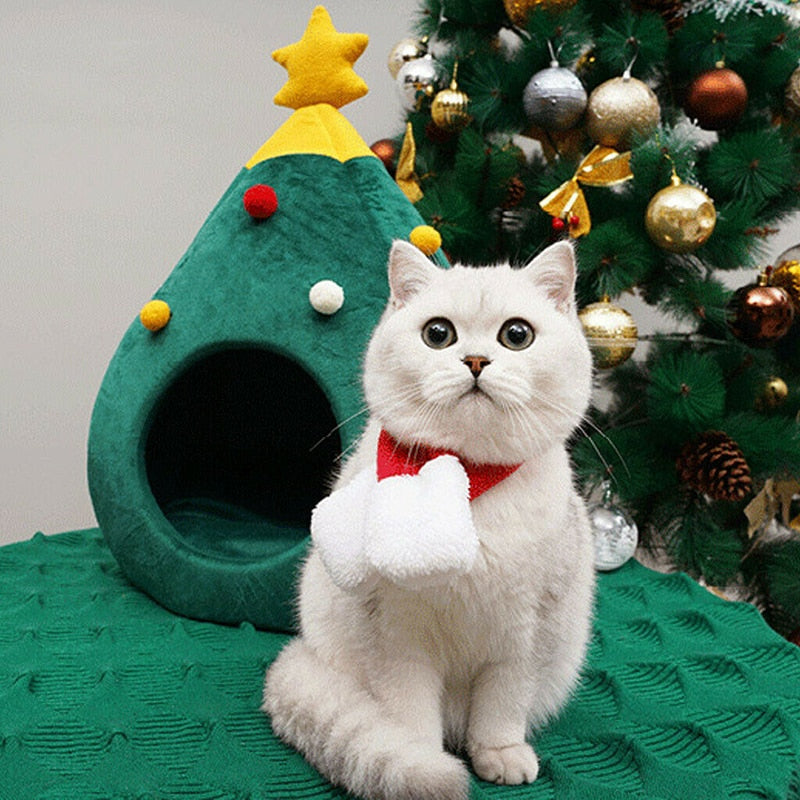 Mini Christmas Tree Pet Kitten Cat Bed