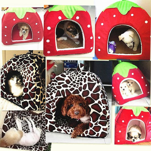 Strawberry Leopard Tent Kennel Warm Cushion Basket