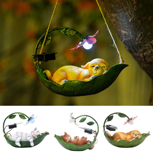 Solar Cat Dog Statue Pendants Drop Ornaments