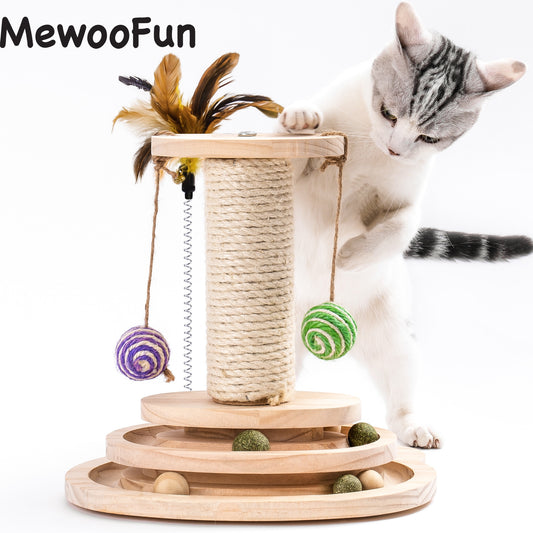 Mewoofun Cat Scratcher Pole Two-Layer Tier