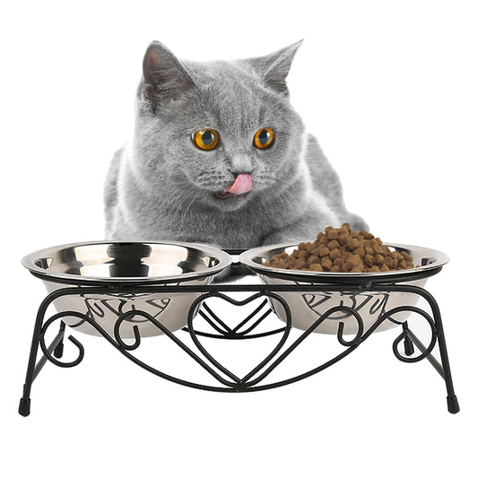 Cat Double Feeding Bowl With Raised Stand